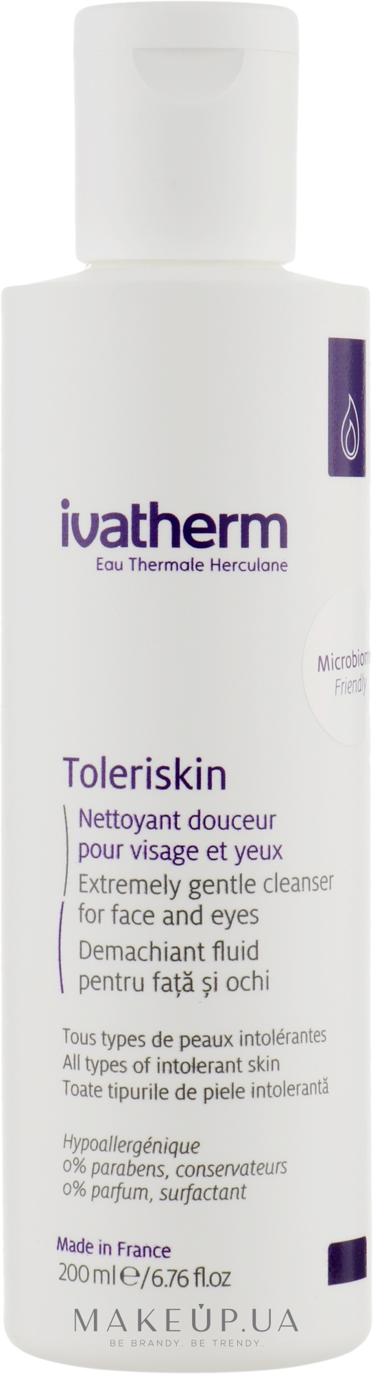 Tolereskin надзвичайно ніжний очищувач для обличчя та очей - Ivatherm Toleriskin Milk Cleansing Fluid Face & Eyes — фото 200ml