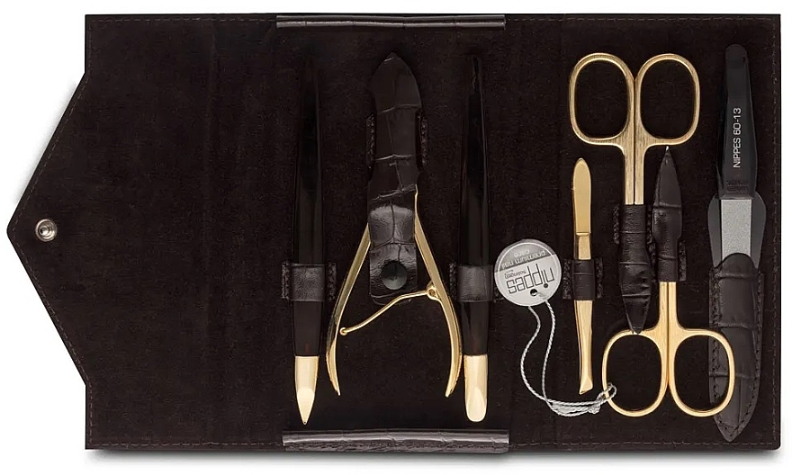 Nippes Solingen Manicure Set Croco 1097 - Манікюрний набір 7 предметів, коричневий — фото N2