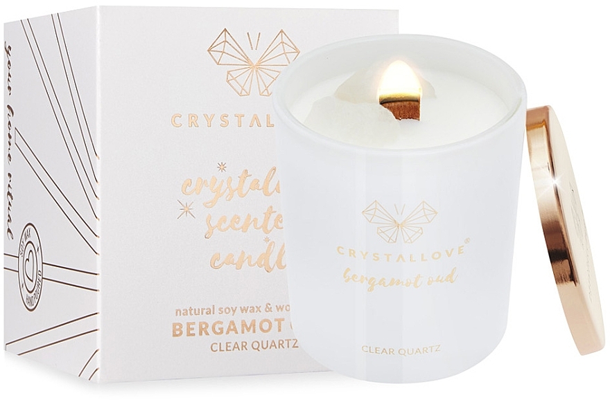 Соєва свічка з гірським кришталем і бергамотовим удом - Crystallove Soy Candle with Rock Crystal Bergamot Oud — фото N1