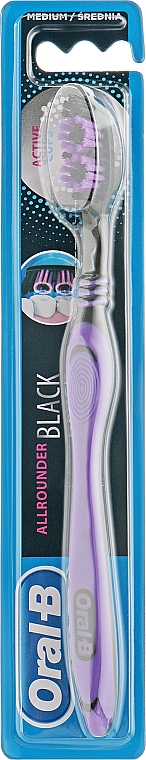 Зубна щітка середньої жорсткості, "Всебічна чистка", фіолетова - Oral-B Allrounder Black Medium — фото N1