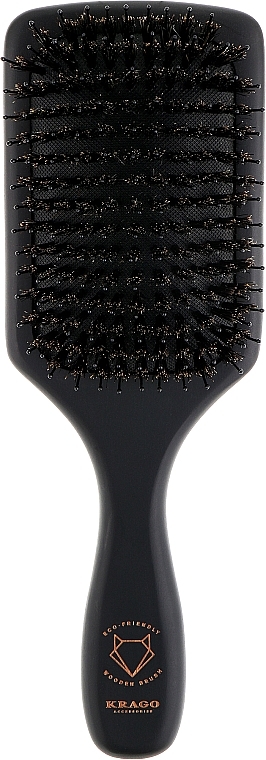 Расческа для волос с натурального дуба с натуральной щетиной кабана, черная - Krago Eco Wooden Brush — фото N1