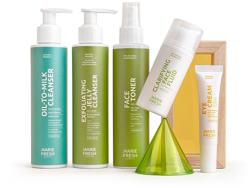 Набір "Комплексний догляд за молодою проблемною шкірою з гелем", 5 продуктів - Marie Fresh Cosmetics