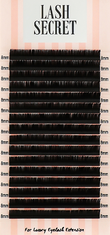 Накладні вії, чорні, 16 ліній (один розмір, 0,07, L, 8) - Lash Secret — фото N1