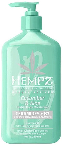 Молочко для тіла "Огірок, алое, цераміди + В3" - Hempz Cucumber Aloe Herbal Body Moisturizer — фото N1