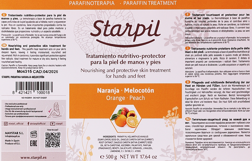 Парафин увлажняющий для кожи "Апельсин и персик" - Starpil Wax — фото N2