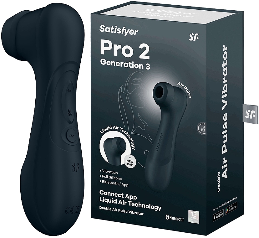 Вакуумний кліторальний стимулятор 3 покоління - Satisfyer Pro 2 Generation 3 with Liquid Air Connect App Black — фото N1