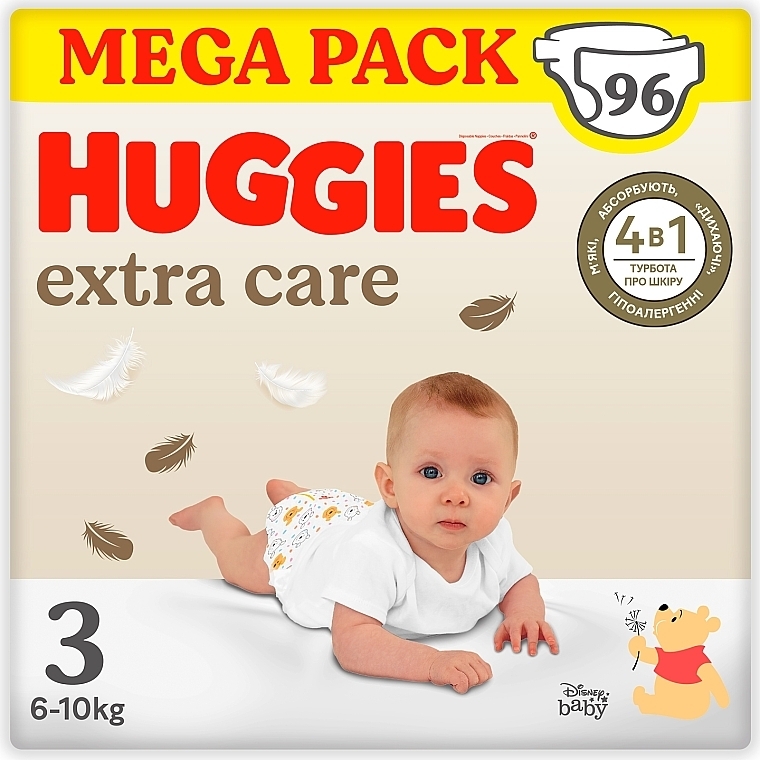 Подгузники Extra Care, размер 3 (6-10 кг), 96 шт. - Huggies — фото N1