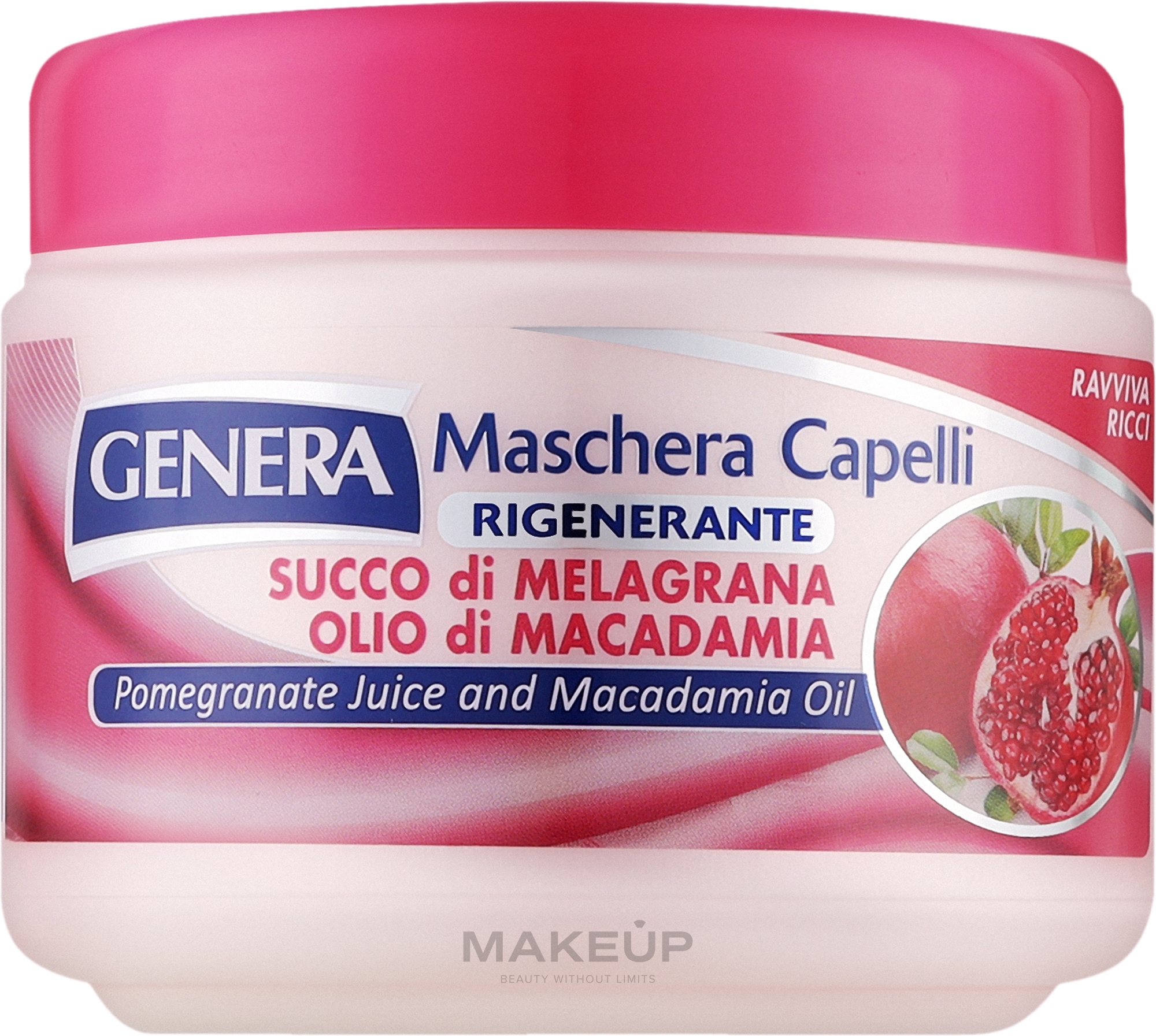 Восстанавливающая маска для волос с гранатовым соком и маслом макадамии - Genera Regenerating Hair Mask With Pomegranate Juice And Macadamia Oil — фото 500ml