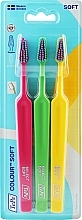 Набір зубних щіток, 3 шт., малинова + зелена + жовта - TePe Colour Soft — фото N1