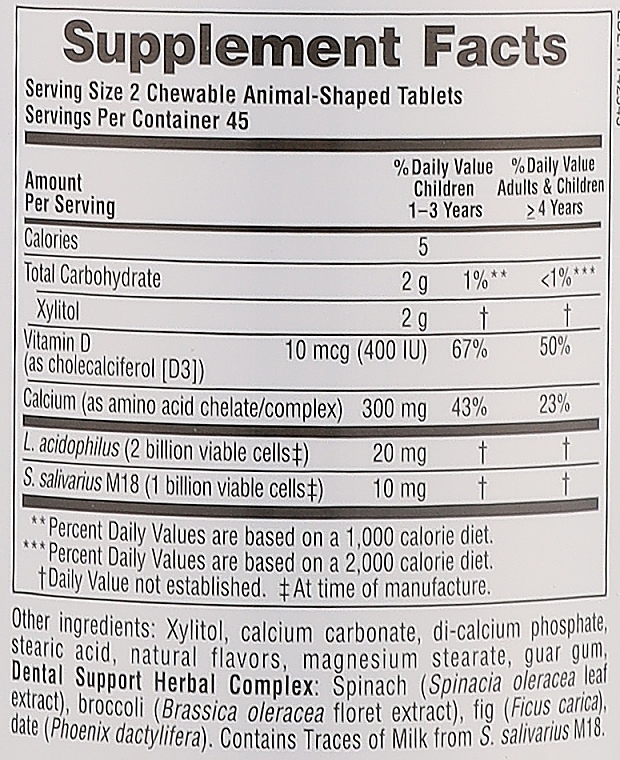 Дитячі жувальні таблетки-пробіотик для здоров'я зубів - NaturesPlus Animal Parade Tooth Fairy Chewable — фото N3