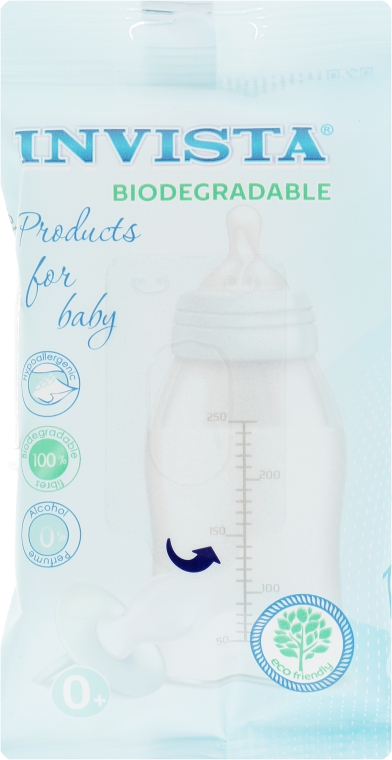 Детские влажные салфетки, голубая упаковка, 15 шт - Invista Products For Baby Biodegradable