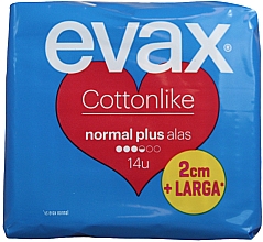 Гігієнічні прокладки "Нормал плюс" з крильцями, 14 шт. - Evax Cottonlike — фото N1