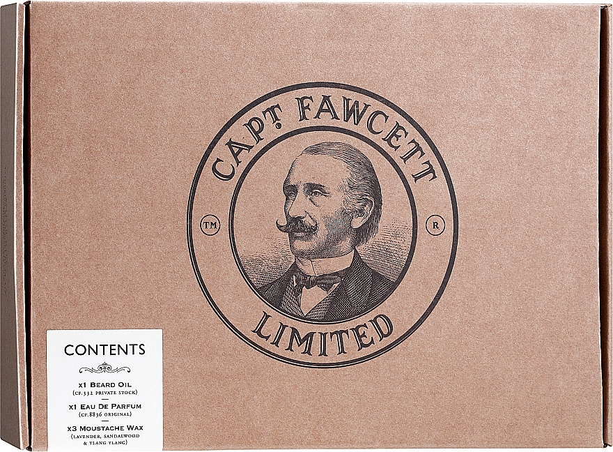 Captain Fawcett Original - Набор (edp/50ml + beard/oil/50ml + wax/3x15ml) — фото N1