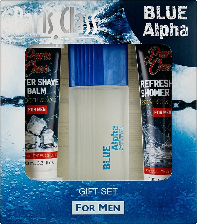 Aroma Parfume Paris Class Blue Alpha - Набір (edt/100ml + ashave/balm/100ml + sh/gel/130ml) — фото N1