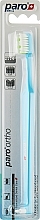 Парфумерія, косметика Зубна щітка ортодонтична з монопучковою насадкою, м'яка, блакитна - Paro Swiss Ortho Brush