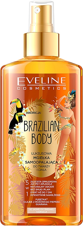Зволожувальна олія для обличчя і тіла з ефектом засмаги - Eveline Cosmetics Brazilian Mist Face & Body