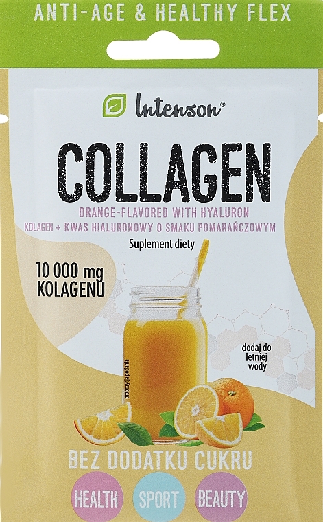 Биологически активная добавка «Гидролизат коллагена со вкусом апельсина с добавлением витамина С и гиалуроновой кислоты» - Intenson Collagen Orange-Flavored With Hyaluron — фото N1