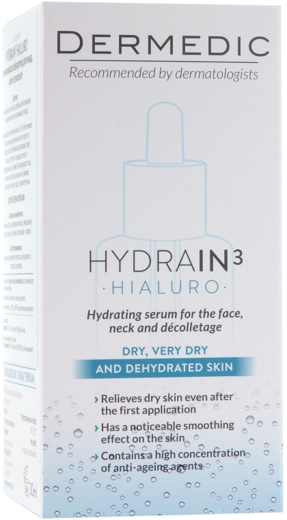 Зволожуюча сироватка для обличчя, шиї і декольте - Dermedic Hydrain 3 Hialuro Hydrating Serum — фото N2