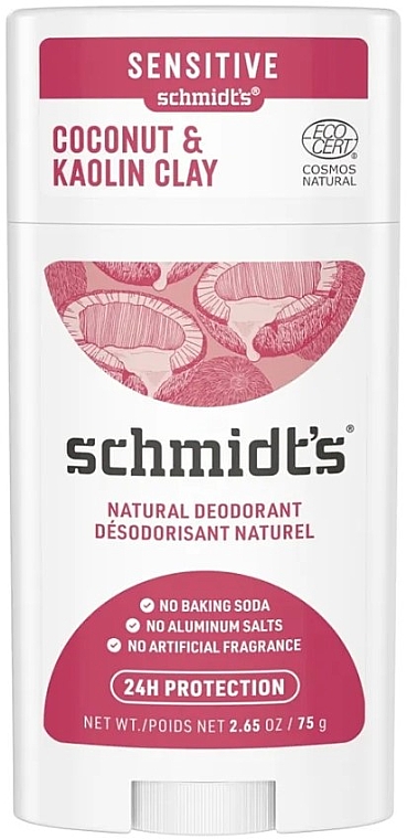 Натуральный дезодорант-стик "Кокос и каолиновая глина" - Schmidt's Sensitive Natural Deodorant Coconut & Kaolin Clay — фото N1