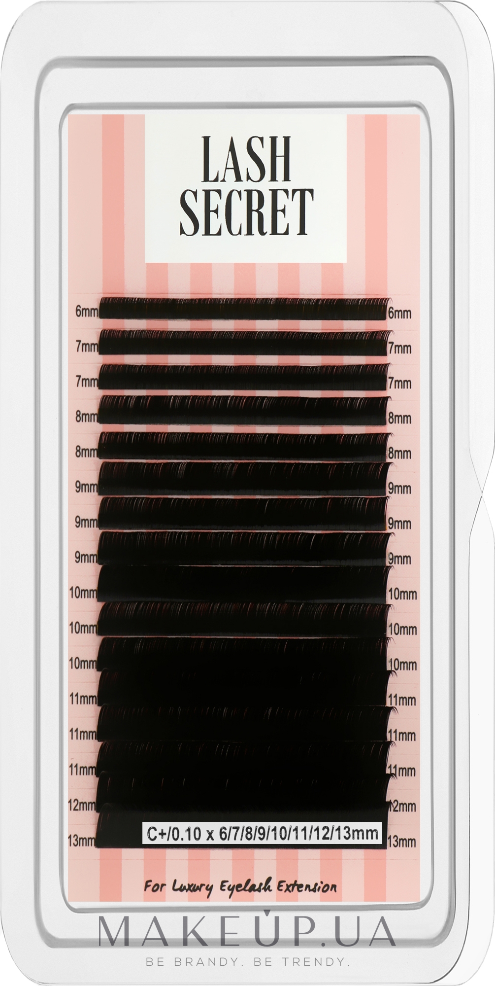 Накладные ресницы, черные, 16 линий (mix, 0,1, C + , 6-13) - Lash Secret — фото 1уп