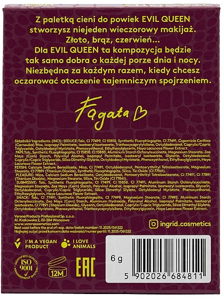 Палетка теней для век - Ingrid Cosmetics x Fagata Evil Queen Eyeshadow Palette — фото N3