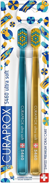 Набір зубних щіток "Summer Edition" 5460 Ultra Soft, 2 шт., блакитна + жовта - Curaprox — фото N1