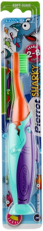 Детская зубная щетка "Акула", оранжевая, бирюзово-фиолетовая - Pierrot Kids Sharky Soft — фото N1