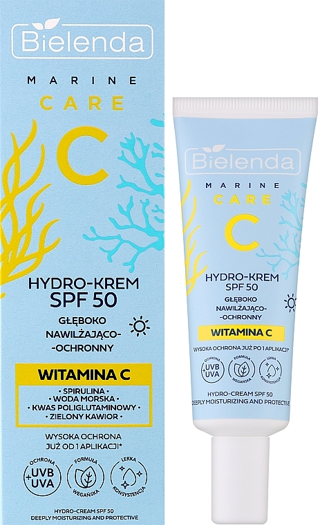 Сонцезахисний гідрокрем для обличчя - Bielenda C Marine Care Hydro-Cream SPF 50 Deeply Moisturizing And Protective — фото N2