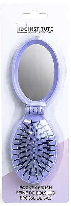 Щітка для волосся з дзеркальцем, фіолетова - IDC Institute Pocket Pop Out Brush With Mirror (блістер) — фото N1