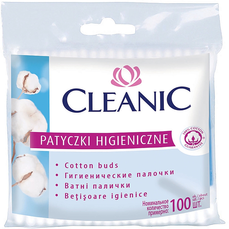 Ватные палочки в полиэтиленовой упаковке, 100шт - Cleanic Face Care Cotton Buds