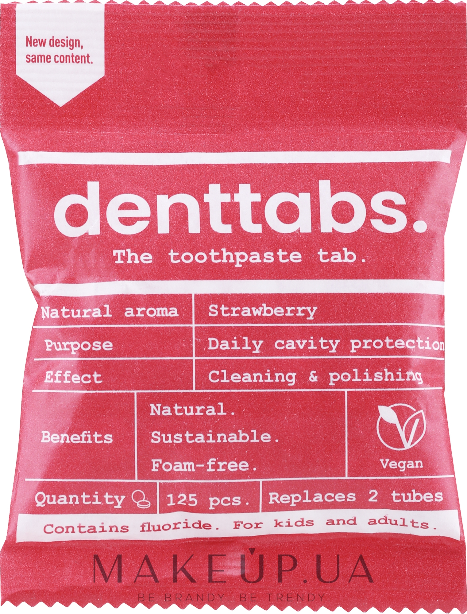 Таблетки для чистки зубов "Клубника" с фтором для детей - Denttabs Teeth Cleaning Tablets Kids Strawberry With Fluoride — фото 125шт