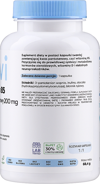Капсулы "Витамин B5 + Пантотеновая кислота 200mg" - Osavi Vitamin B5 Pantothenic Acid — фото N2