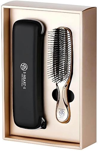 Масажна щітка для волосся середньої жорсткості з чохлом "Champagne Gold" - S-Heart-S Scalp Brush World Premium — фото N2