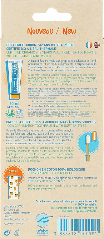 Набір для гігієни ротової порожнини "Джуніор" Персик Айс Ті, 7-12 років - Buccotherm ( organic oral/gel/50ml + toothbrush/1pc + pouch/1pc) — фото N6