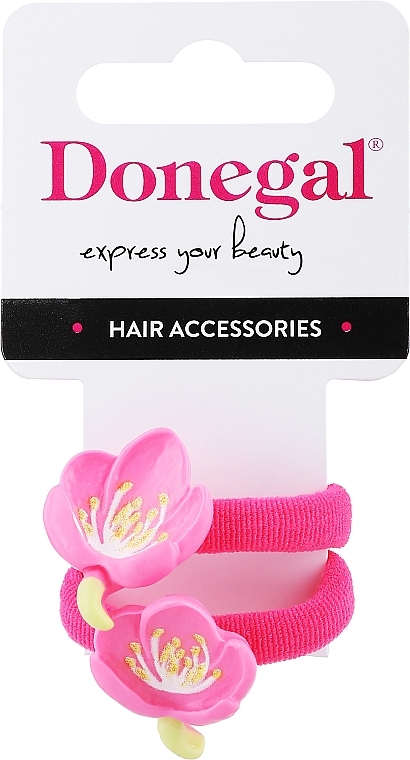 Резинка для волосся, FA-5659, яскраво-рожеві квіти - Donegal — фото N1