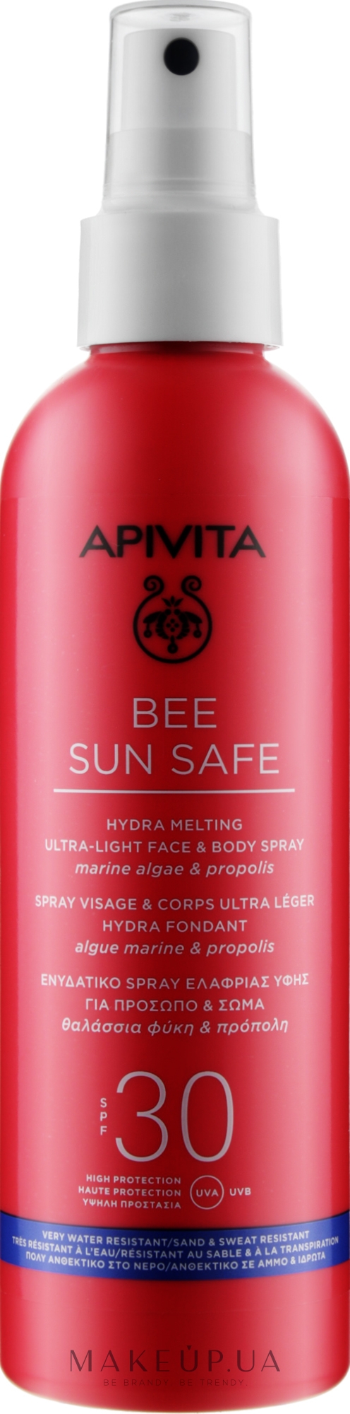 Сонцезахисний спрей для обличчя й тіла - Apivita Bee Sun Safe Hydra Melting Ultra Light Face & Body Spray SPF30 — фото 200ml