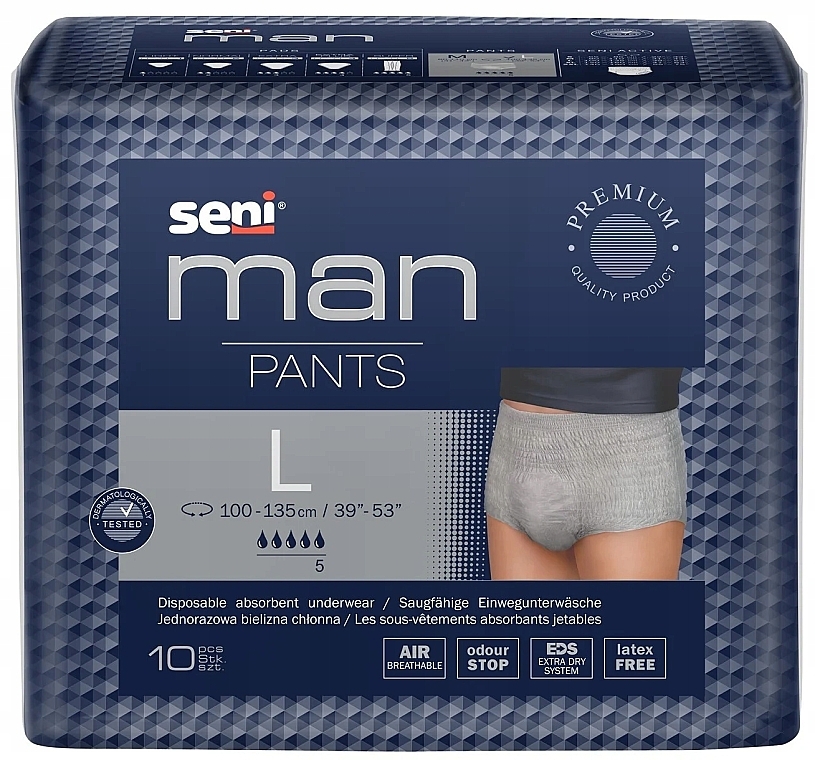 Всотувальні труси для чоловіків, L, на 100-135 см, 10 шт. - Seni Man Pants — фото N1