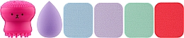 Парфумерія, косметика Набір спонжів для макіяжу та вмивання 6 в 1 PF-93, яскраво-рожевий - Puffic Fashion