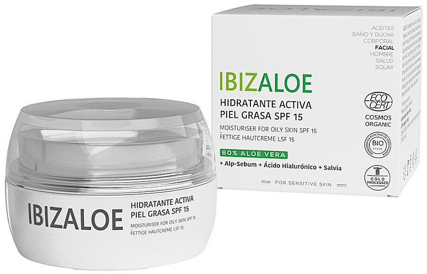 Увлажняющий крем для жирной кожи - Ibizaloe Moisturizing Cream SPF15 For Oily Skin — фото N1