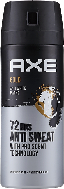Антиперспирант - Axe Gold Anti White Marks Antiperspirant 72 HRS Anti Sweat With Pro Scent Technology — фото N1