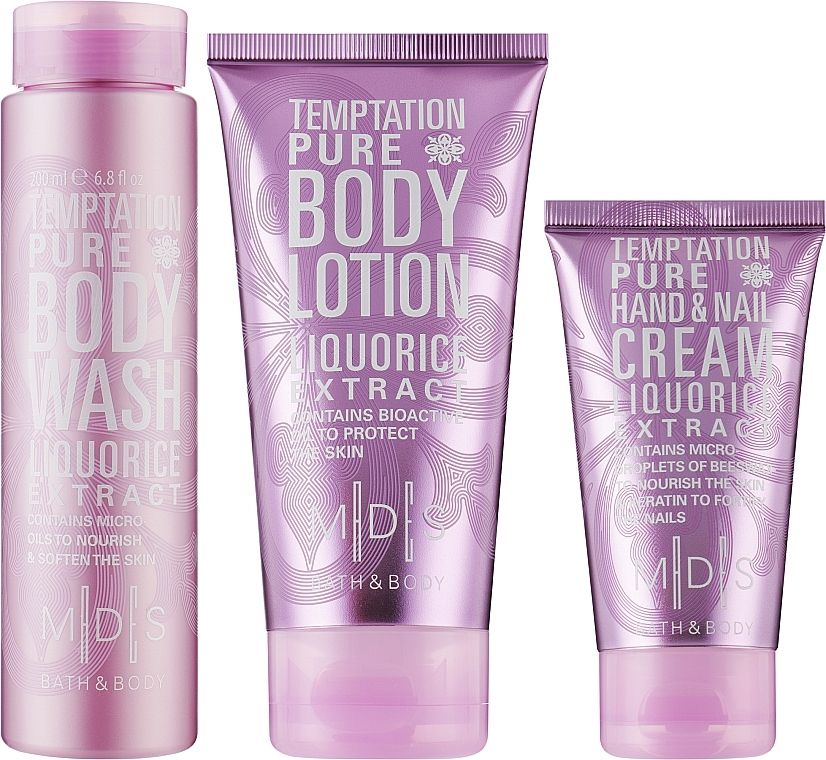Косметический набор "Искушение чистотой" - Mades Cosmetics M|D|S Bath & Body-Temptation Pure beauty trio (sh/gel/200ml + b/lot/150ml + h/cr/75ml) — фото N2