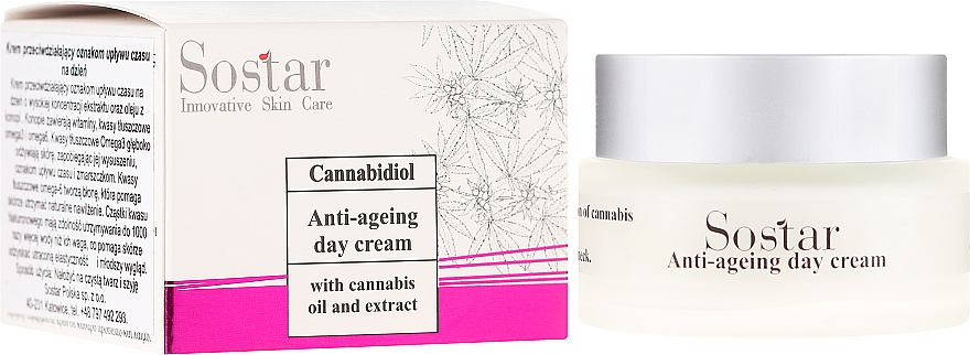 Антивозрастной дневной крем с экстрактом конопли - Sostar Cannabidiol Anti Ageing Day Cream With Cannabis Extract