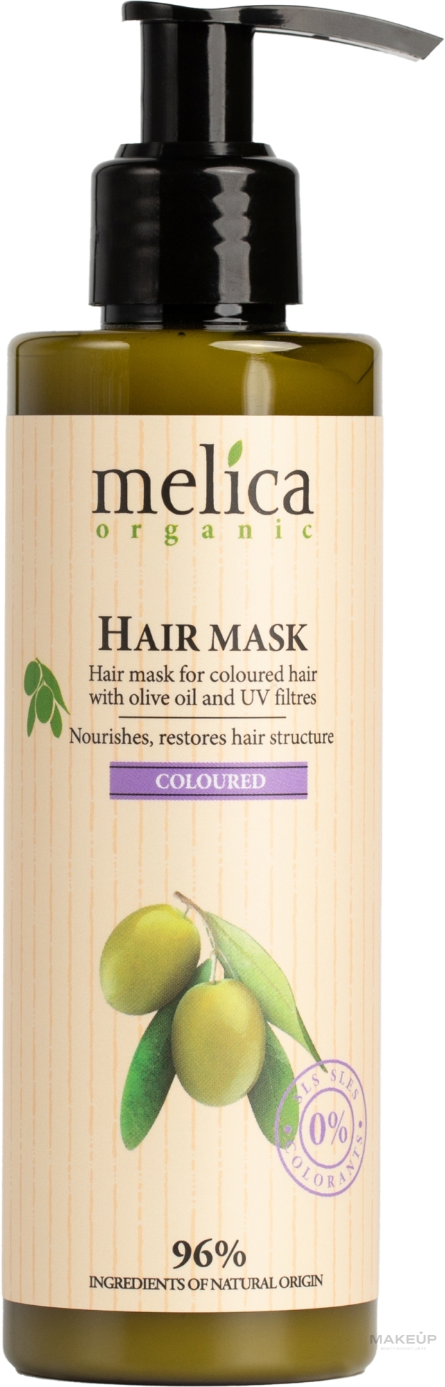 Маска для окрашенных волос с оливковым маслом и УФ-фильтрами - Melica Organic Coloured Olive Oil UV Filters Hair Mask — фото 200ml