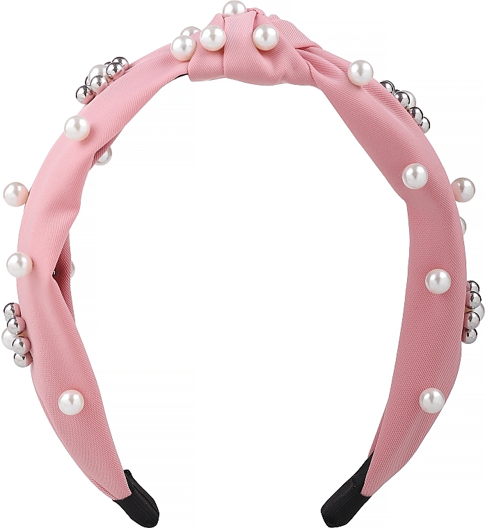 Обруч для волос декоративный с завязками и жемчугом, темно-розовый - Ecarla — фото N1