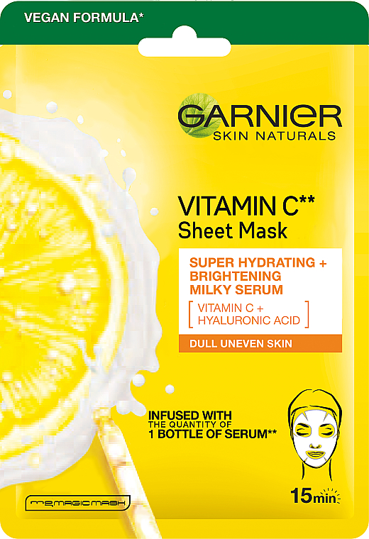 Тканинна маска з вітаміном С для нерівномірного тону тьмяної шкіри обличчя - Garnier Skin Naturals Vitamin C Super Hydrating Sheet Mask