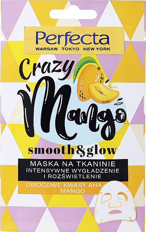 Тканинна маска для обличчя "Інтенсивне розгладження і освітлення" - Perfecta Crazy Mango Smooth & Glow — фото N1