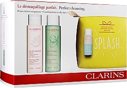 Духи, Парфюмерия, косметика Набор - Clarins Perfect Cleansing Splash Set Oily Skin (milk/200ml + lotion/200ml + makeup/remover/30ml + bag)