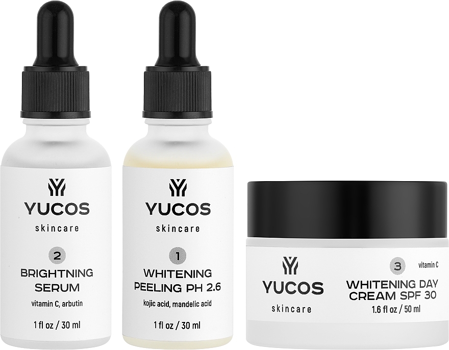 Набор для осветления кожи - Yucos Brightning Skin Therapy (peel/30ml + ser/30ml + cr/50ml) — фото N2