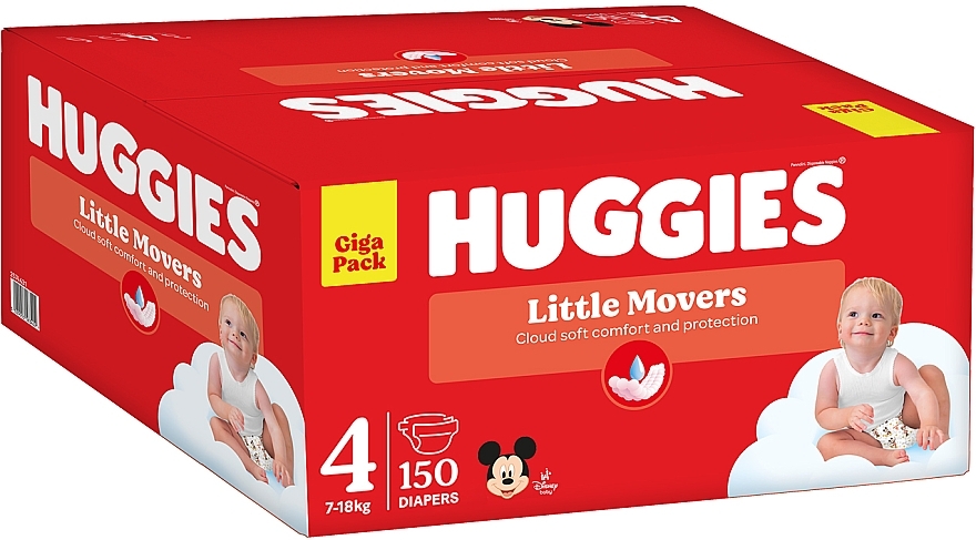 Подгузники Little Movers, 4 (7-18 кг), 150 шт - Huggies Giga Pack — фото N2