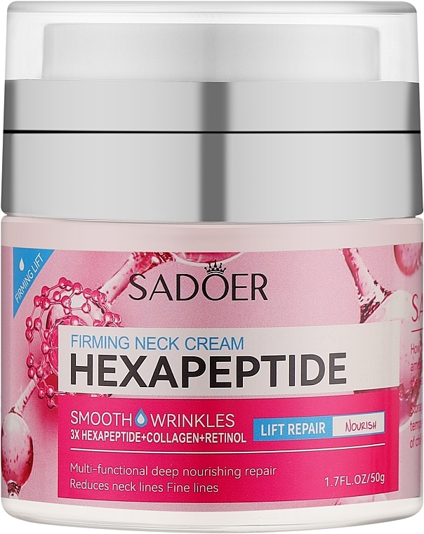 Зміцнюючий крем для шиї для розгладження зморшок - Sadoer Hexapeptide Firming Neck Cream — фото N1